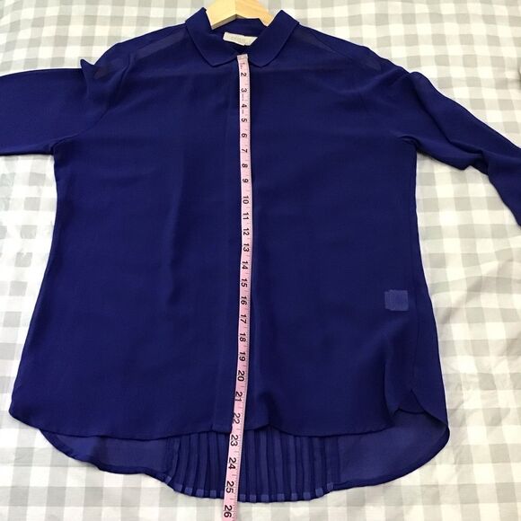 OLIVE & Oak blue button down shirt sheer cobalt blue shirt long sleeves medium - Picture 9 of 12